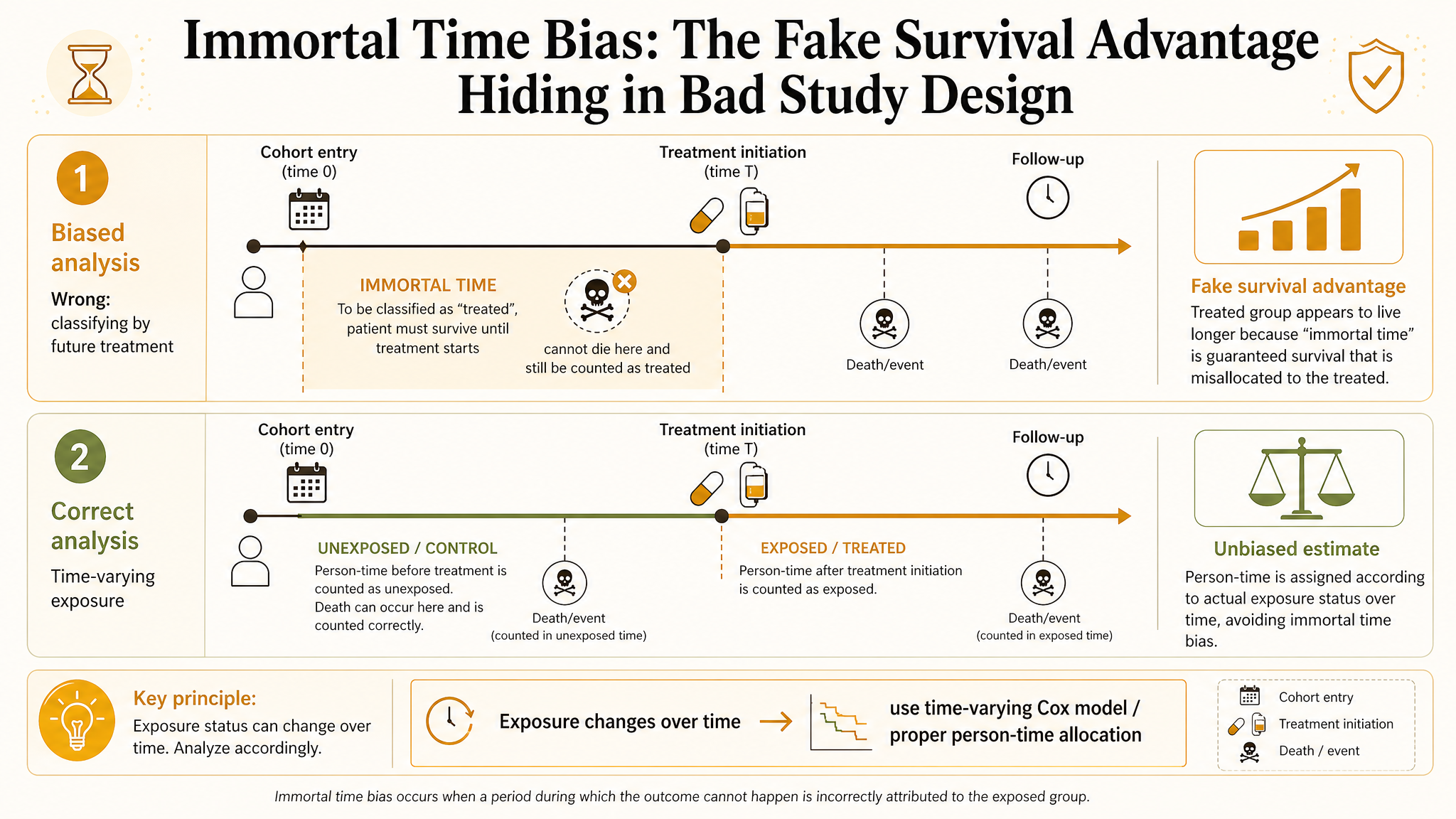 Infographic: Immortal Time Bias: The Fake Survival Advantage Hiding in Bad Study Design